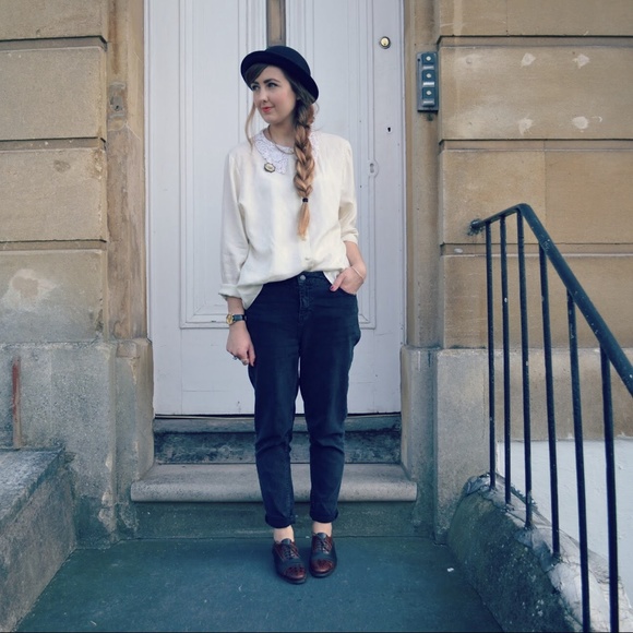 Vintage Tops - Vintage blouse lace collar shirt button