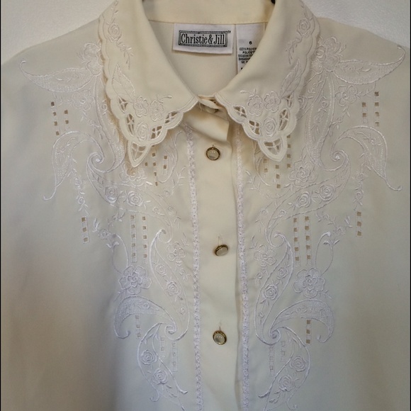 Vintage blouse lace collar shirt button - Picture 3 of 3