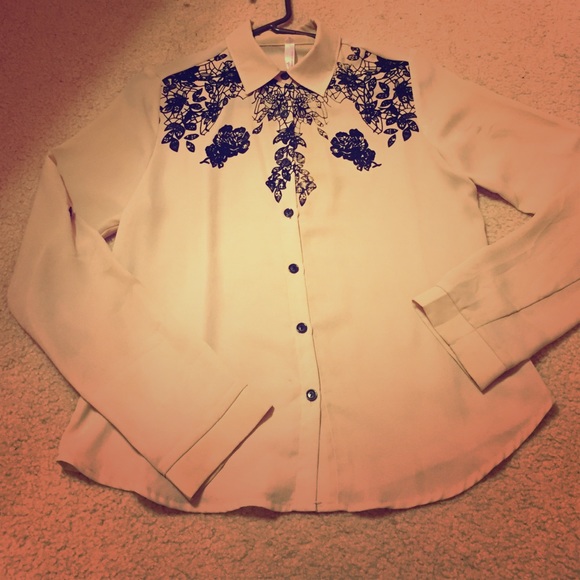 Beige and Black floral designed Top
