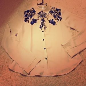 Beige and Black floral designed Top