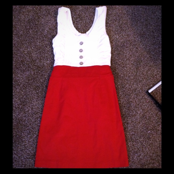Cream and red dress