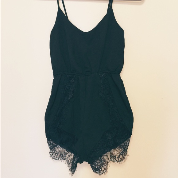 Black Lace Trim Romper/Playsuit