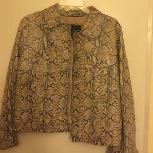 Snack print leather jacket.