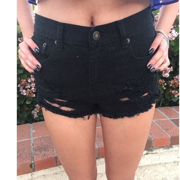 Black Ripped High Waisted Shorts