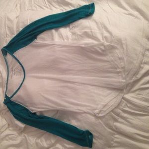 C neck blue and white shirt