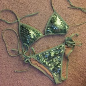 Sparkly sea foam green mermaid bikini