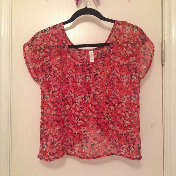 Floral sheer slit back top (never worn)