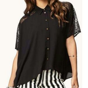 Black Chiffon Button Up w/Lace Detailing