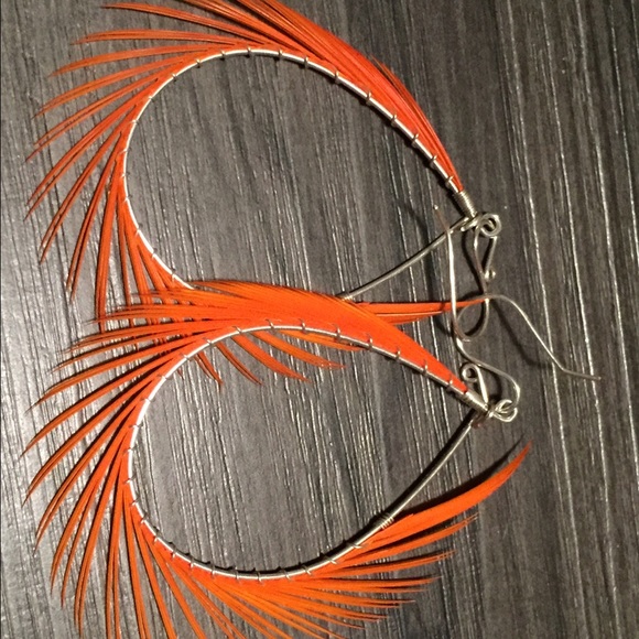 Feather Hoop Earrings - Orange