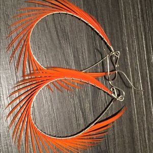 Feather Hoop Earrings - Orange