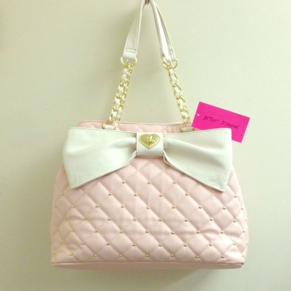 Pink White Bow Gold Studs Betsey Johnson Purse