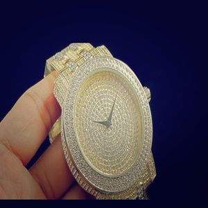 Men's iced out two tone gold finish watch