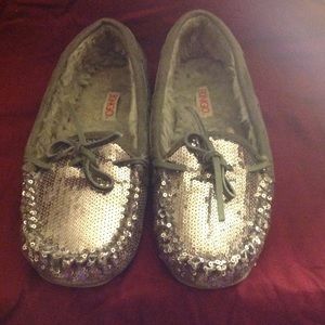 Silver sequined moccasins