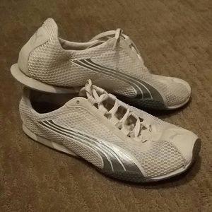 Puma white and silver running shoe