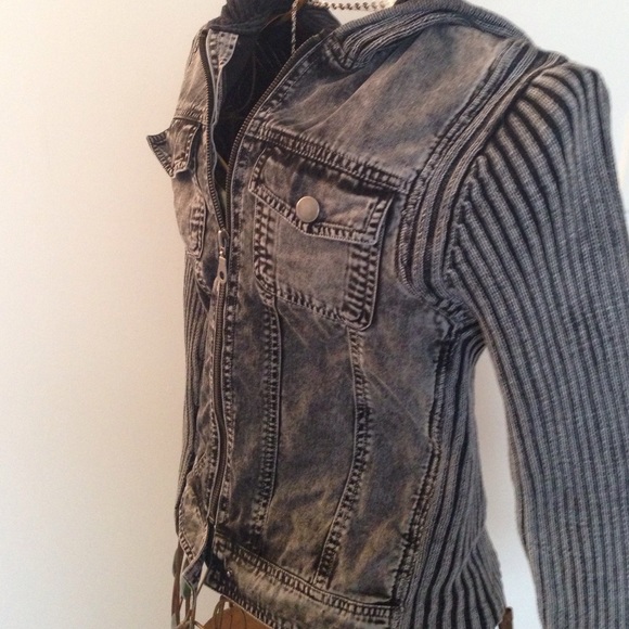 Hooded faded washed Jean jacket.
