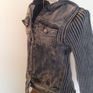 Hooded faded washed Jean jacket.