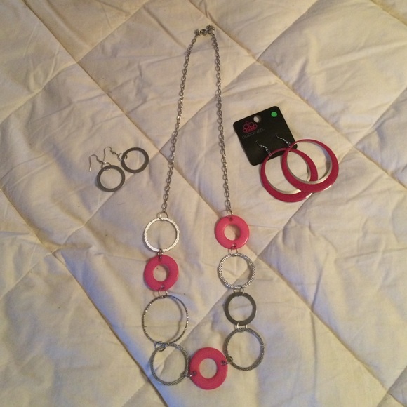 Pink and silver necklace with matching earrings