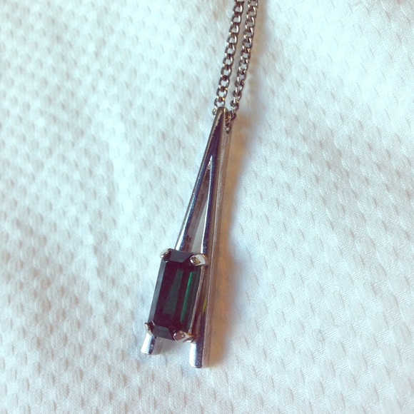 Silver Necklace with Green Gemstone Pendant