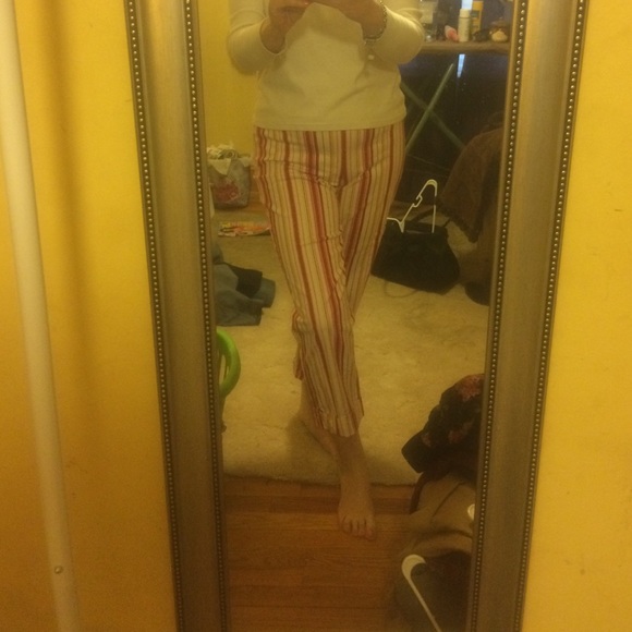 Cute red and pink Capri pants.