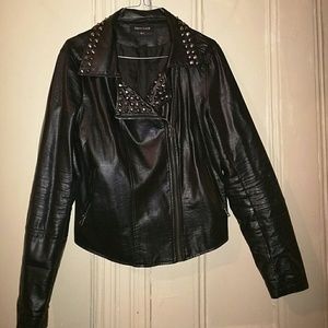 Black Leather Studded Moto Jacket