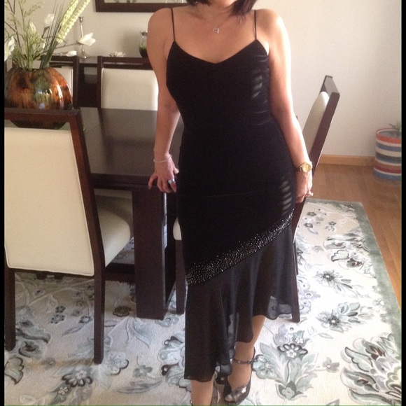 Very elegant Evening velvet black dress with sheer - Picture 1 of 3