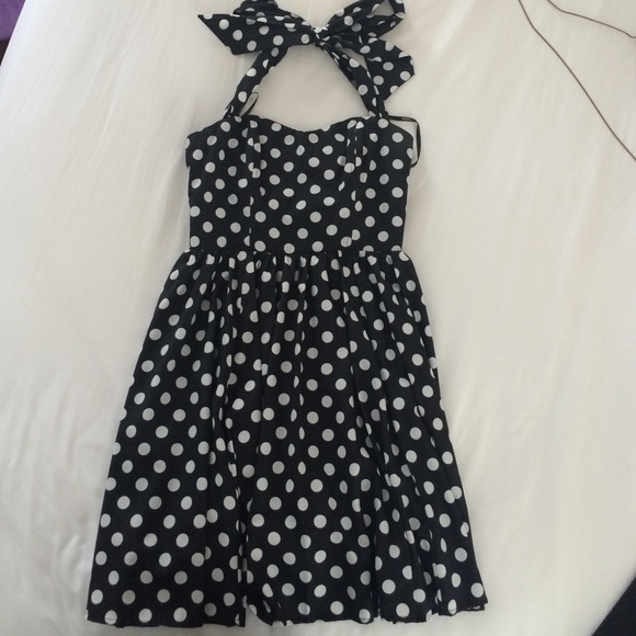 black and white polka dot halter dress