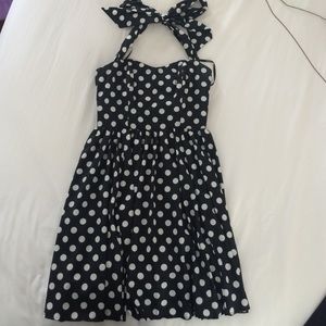 black and white polka dot halter dress