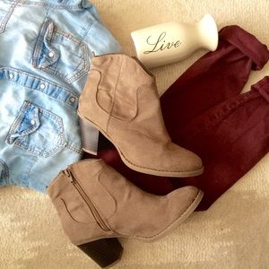 Tan suede ankle booties