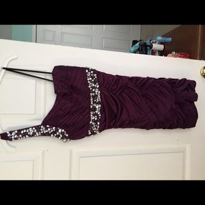 Purple jeweled one shoulder homecoming dress