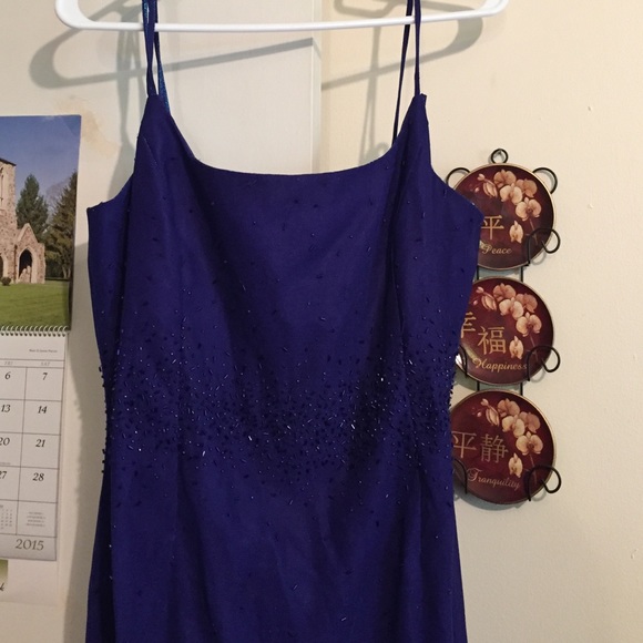 Navy blue iridescent evening gown