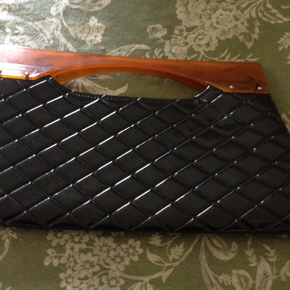 Vintage quilted black patent purse