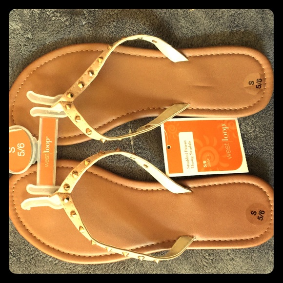 Tan gold studded flip flop