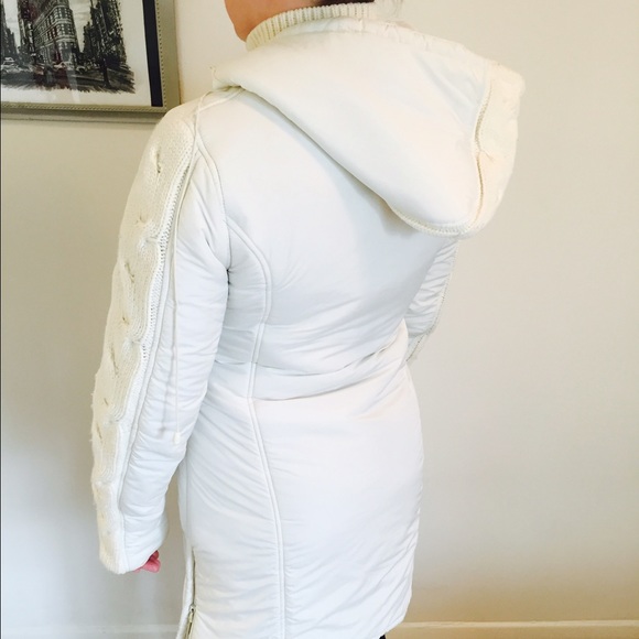 Women's Guess Jeans Large Long White Coat - Picture 2 of 4