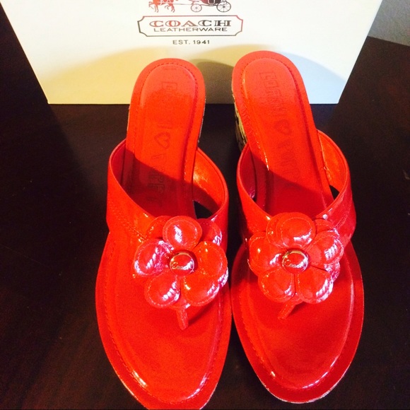 New Red Poppy Coach Wedges