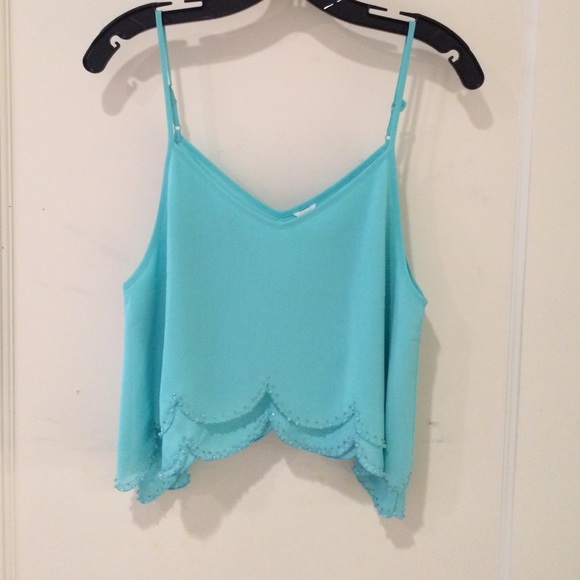 Turquoise beaded scallop crop top