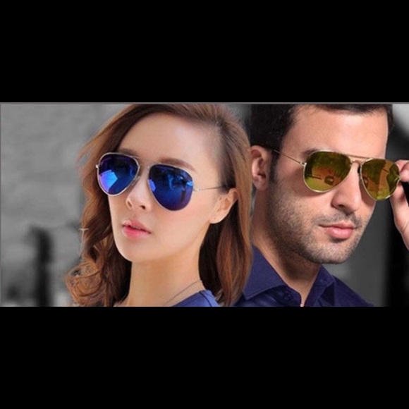 Blue Unisex 80's Aviator Sunglasses - Picture 2 of 2