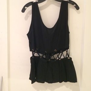 Black cutout peplum top
