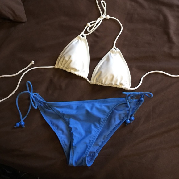 Blue and white bikini