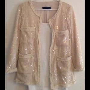 Zara Nude Sparkly Sequin Cardigan