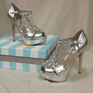 Silver gem high heels