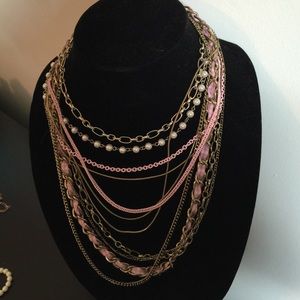 pink, gold, and pearl layered necklace