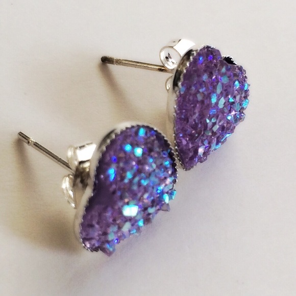 3 for 15🎀 Drusy Druzy style Purple Heart studs - Picture 4 of 6