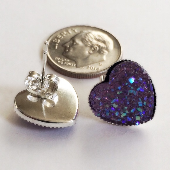 3 for 15🎀 Drusy Druzy style Purple Heart studs - Picture 5 of 6