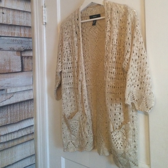 beige crocheted cardigan