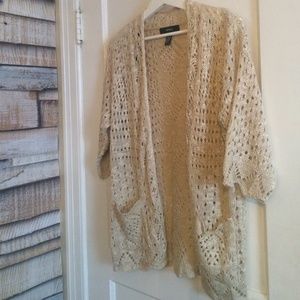 beige crocheted cardigan