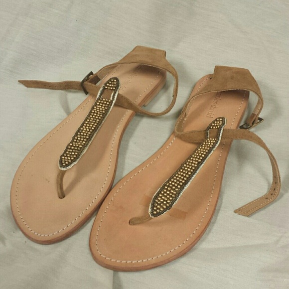 Leather and beaded brown sandals