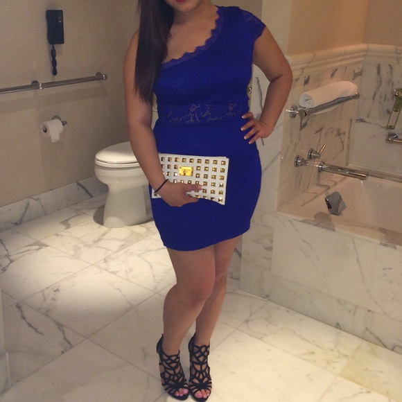 Royal blue one shoulder bodycon dress