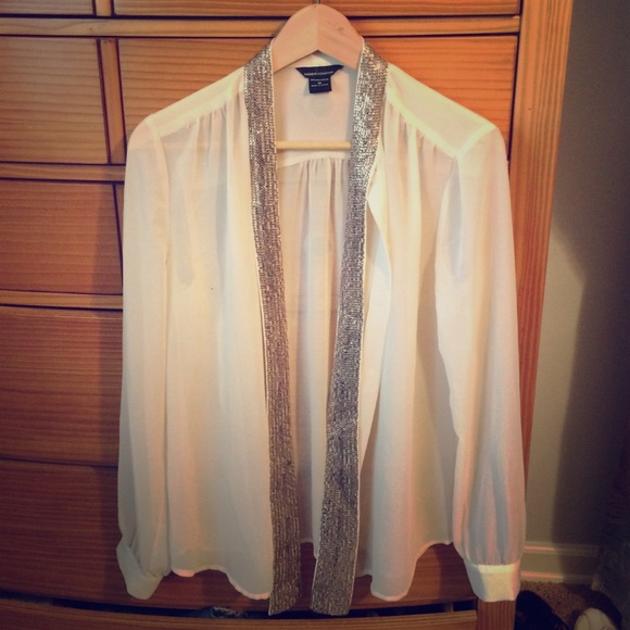 Cream blouse with sequinned built-in scarf