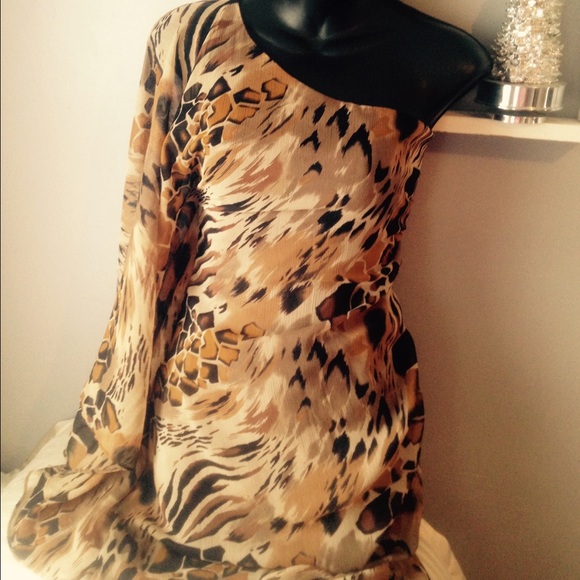 Leopard print one shoulder dress.