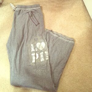 PINK VS gray sweatpants with side detail.